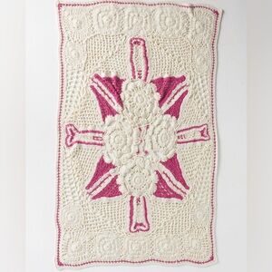 Anthropologie Aspen Knit Crochet Throw Blanket in Cream